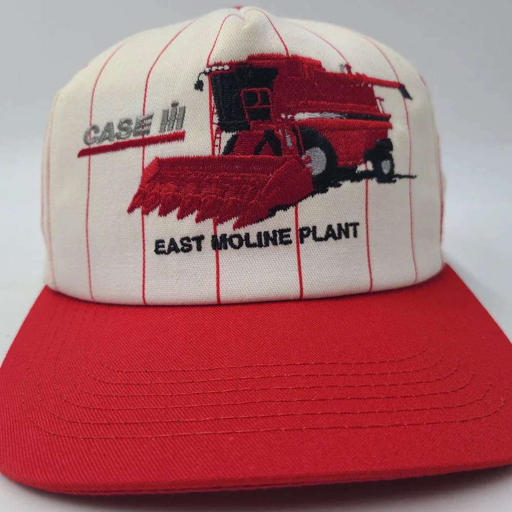 Vintage Case IH Hat Snapback K-Products White Red Pinstripes East Moline‎ Plant